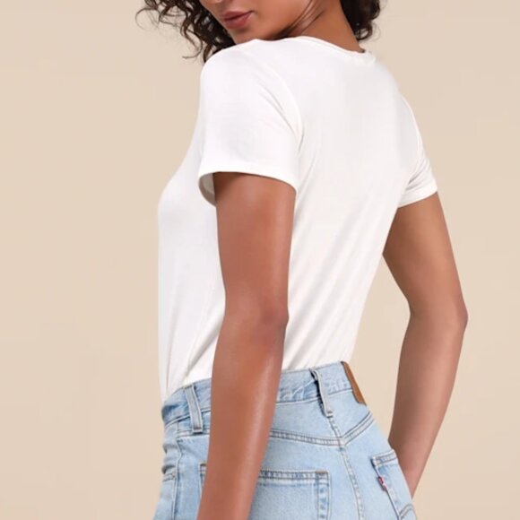 Lulus Skyra White T-Shirt Bodysuit - Picture 2 of 4